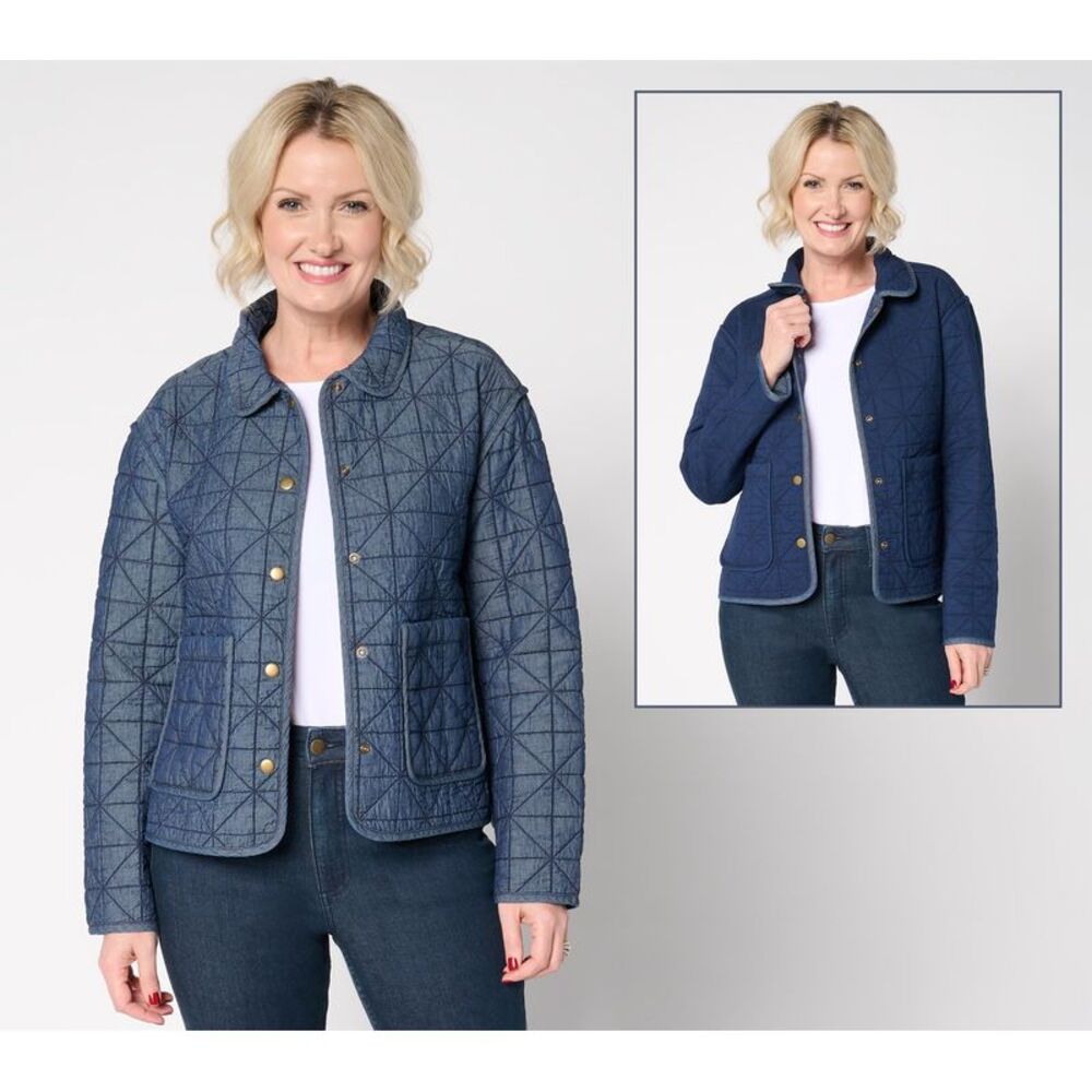 Joan Rivers Classics Collection Women's Jacket Sz M 100% Cotton Blue A676548